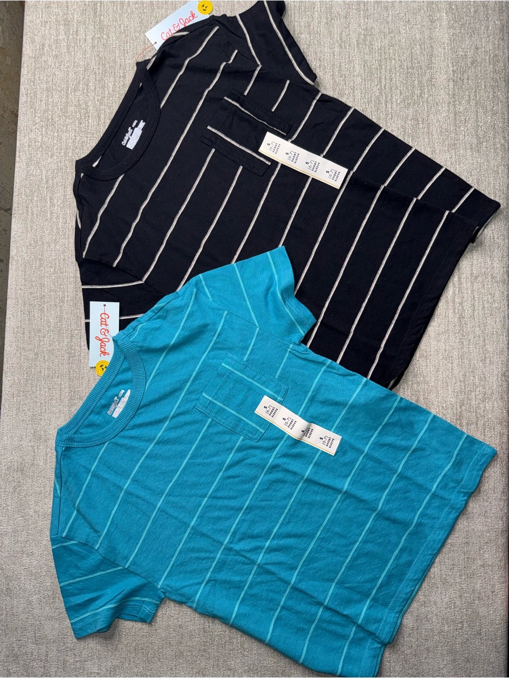 NWT Cat & Jack Boys Striped Pocket T-Shirts Size S 6/7 Lot of 2